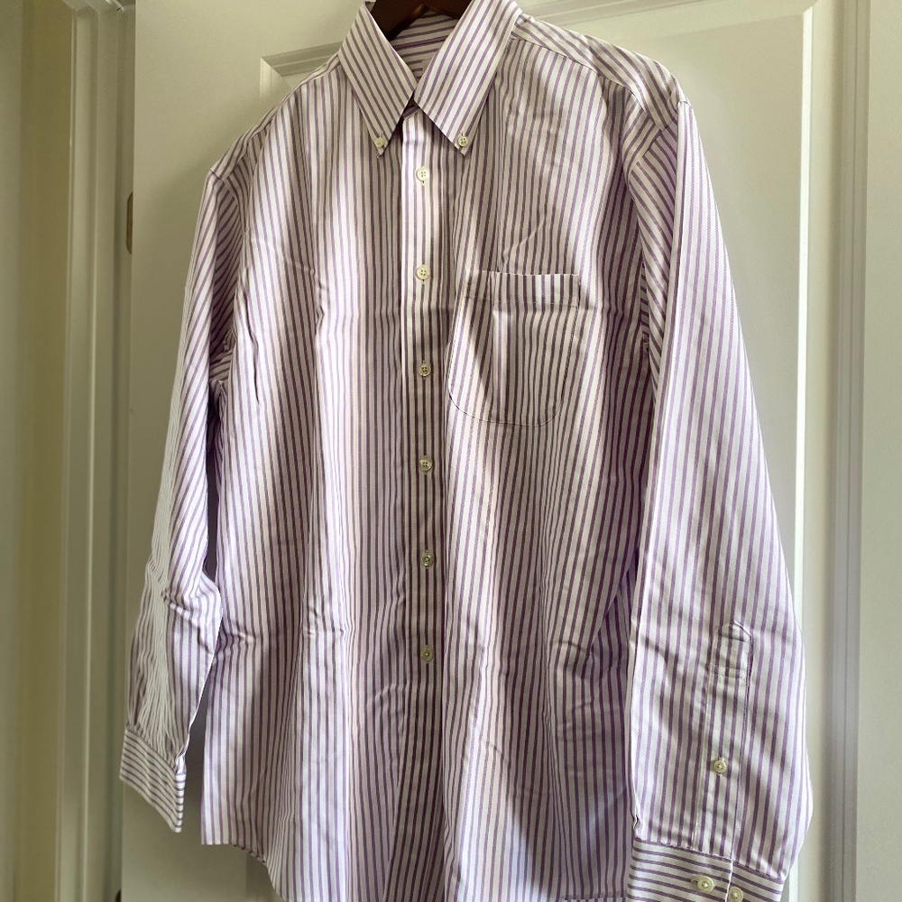 Brooks Brothers 346 Original Polo Long Sleeve Shirt Mauve & White Stripe Size M